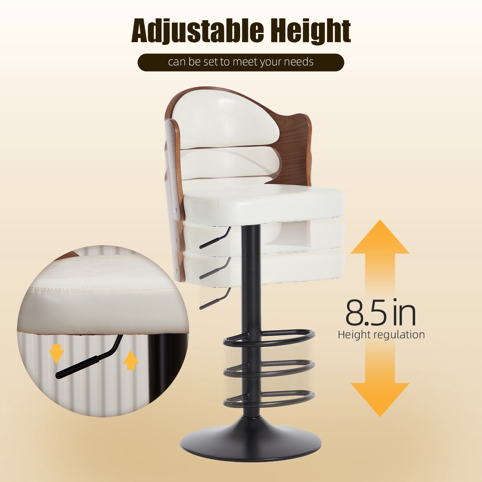 Homefun Swivel Bar Stools Set of 2,Wooden Upholstered Scratch-Resistant Fabric with Back,Chairs for Kitchen Island,White
