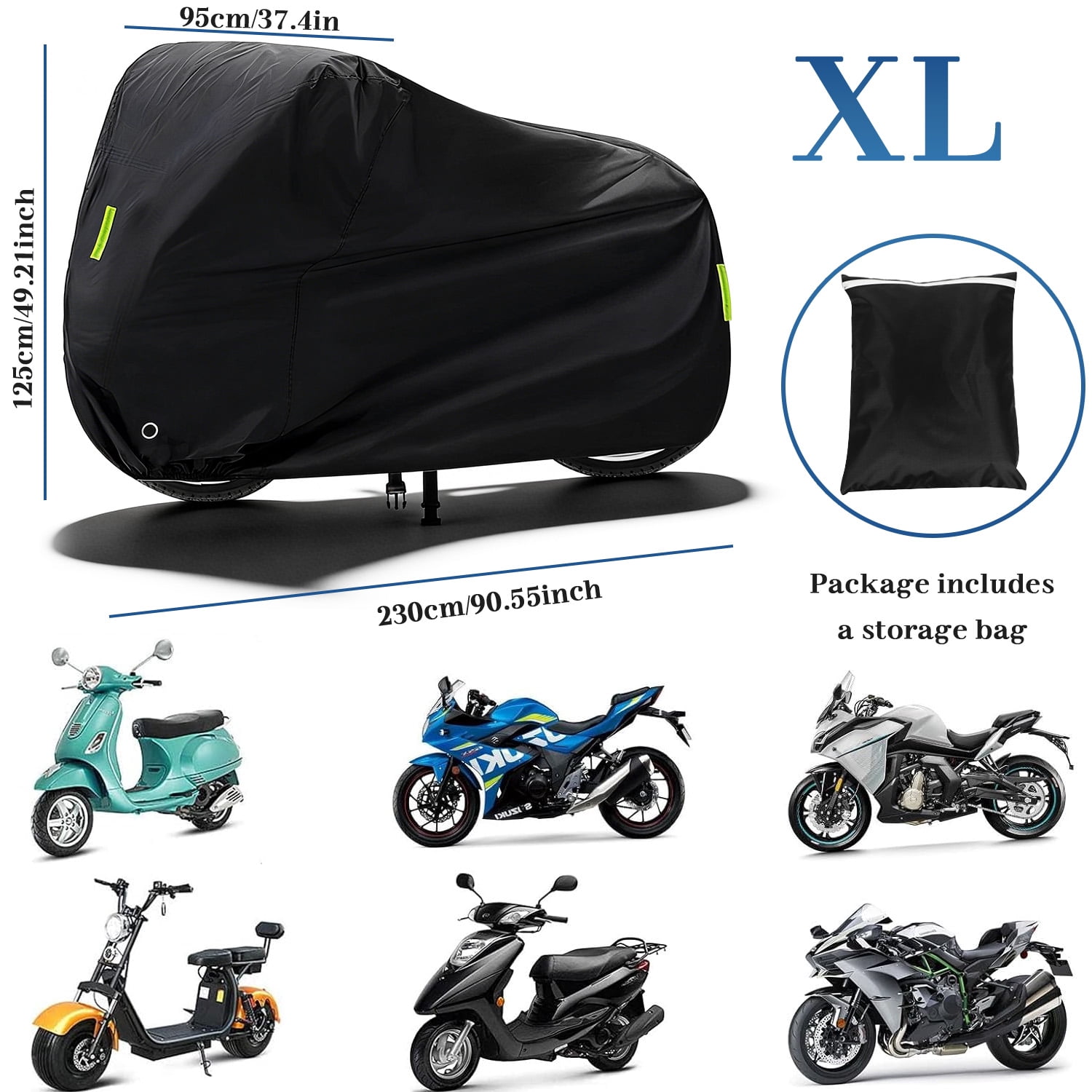 Venoro XL Black Motorcycle Bike Cover Waterproof Dust Protection For Outdoor All-Weather Use