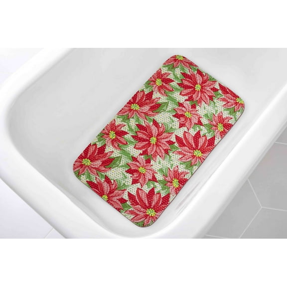 VCNY Decorative Christmas Poinsettia Foam Tub Mat for Bathroom, Red Green Yellow