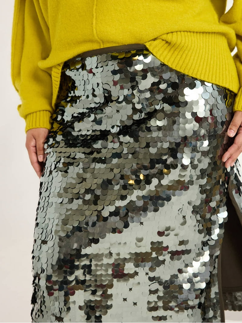 Scoop Women's Women's Plus Paillette Sequin Midi Skirt, Sizes XS