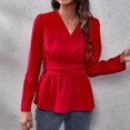 thumbnail image 2 of Women Wrap V-Neck Blouse Shirt Long Sleeve Elegant Casual T-Shirt Solid Color Sexy Peplum Blouses Pullover Tops, 2 of 5
