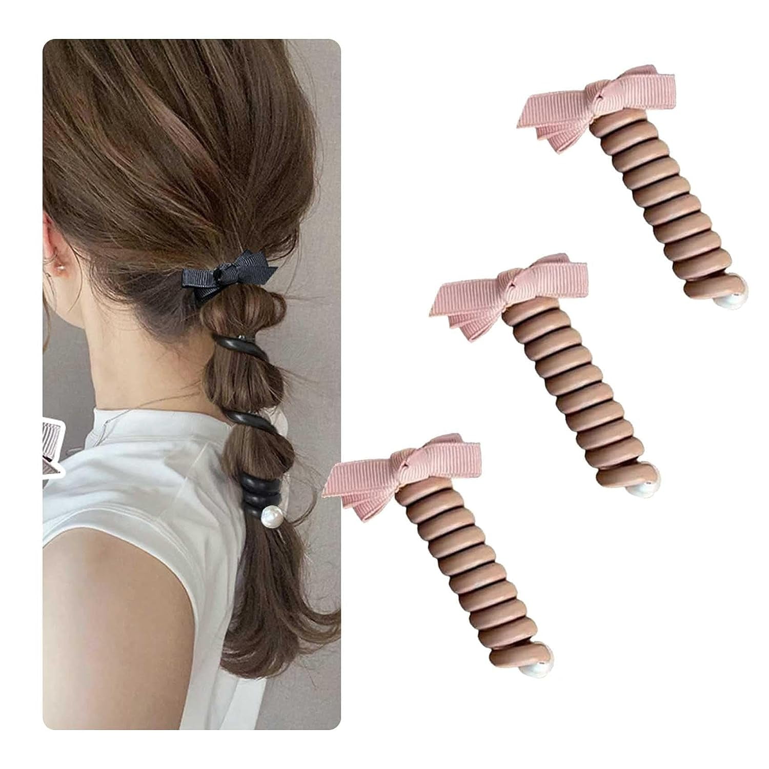 Bowknot Braided Telephone Wire Hair Bands, 2023 New Phone Cord Straight
