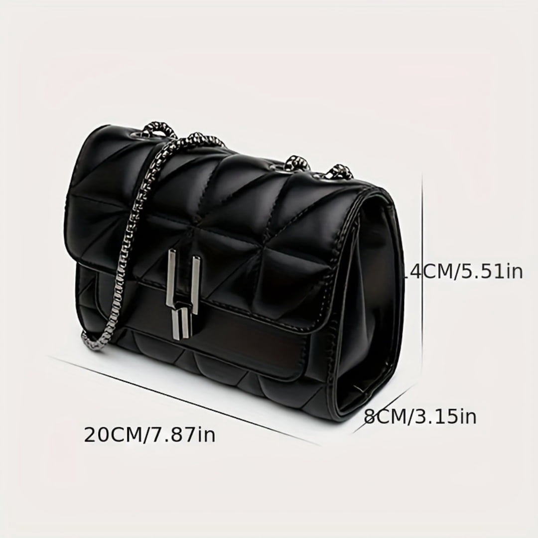 Soft Matte Faux Leather Diamond Quilted Crossbody Bag with Chain Strap