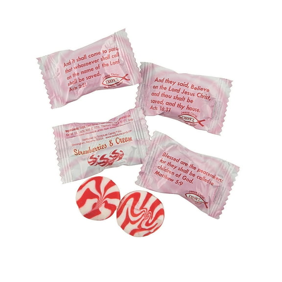 Scripture Candy™ Strawberries & Cream Hard Candies, Edibles, Party Supplies, 80 Pieces
