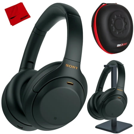 Sony WH1000XM4/B Premium Noise Cancelling Wireless Over-the-Ear Headphones with Built In Microphone Black Bundle with Deco Gear Premium Hard Case + Pro Audio Headphone Stand + Microfiber Cleaning Clo
