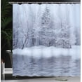 thumbnail image 3 of Ambesonne Christmas Shower Curtain, Winter Blizzard Forest, 69"Wx70"L, White, 3 of 4