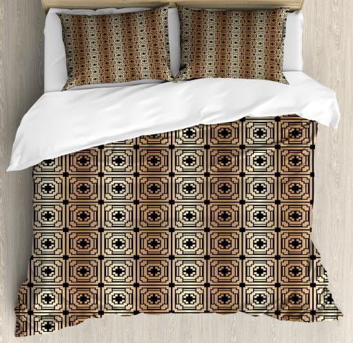 Geometric Queen Size Duvet Cover Set Vintage Style Greek Key