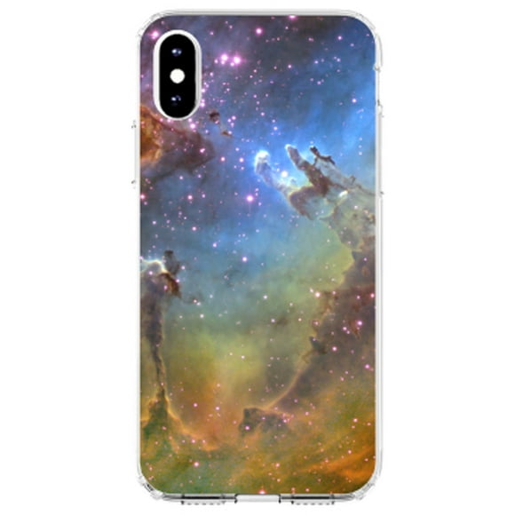 DistinctInk Clear Shockproof Hybrid Case for iPhone X / XS (5.8" Screen) - TPU Bumper, Acrylic Back, Tempered Glass Screen Protector - Eagle Nebula Orange Blue - Show Your Love of Astronomy