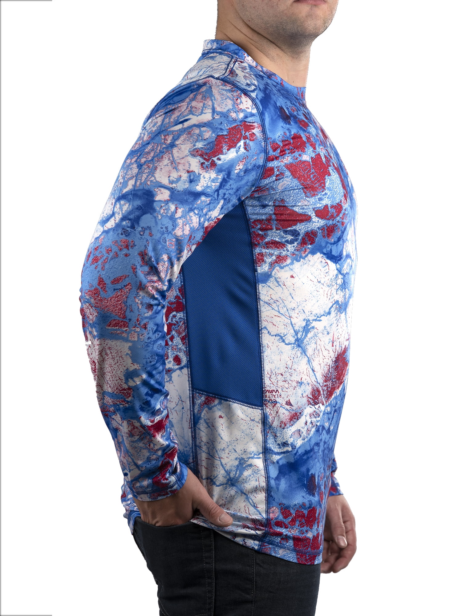 Realtree Wav3 Camo Americana White Long Sleeve Performance Fishing Shirt for Men