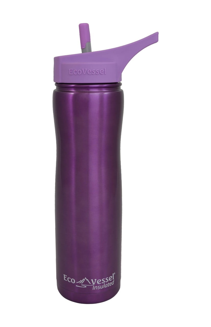 Eco Vessel SUMMIT Triple Insulated SS Water bottle with Flip Straw 24z Purple GlowMetallic