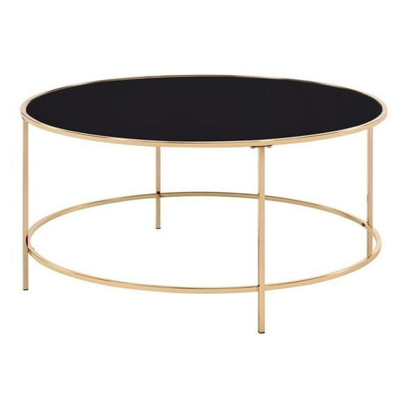 Bowery Hill Contemporary Glass Top Round Coffee Table in Gold