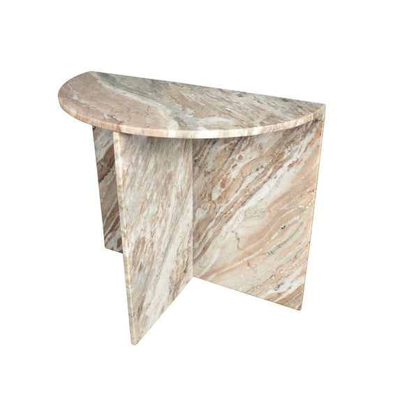JONATHAN Y Patrice 20" Art Deco Minimalist Natural Marble Handmade Demilune Side Table, Pink/Beige/White, MTB1109A