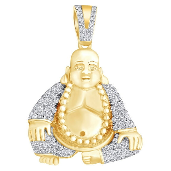AFFY 0.7 Cttw Round White Natural Diamond Iced Out Hip Hop Jewelry Buddha Pendant In 10k Solid Yellow Gold