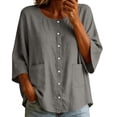 thumbnail image 5 of Turilly Women's Casual Cotton Linen 3/4 Sleeve Button Up T-Shirts Solid Color Loose Fit Open Front Top with Pockets, 5 of 6