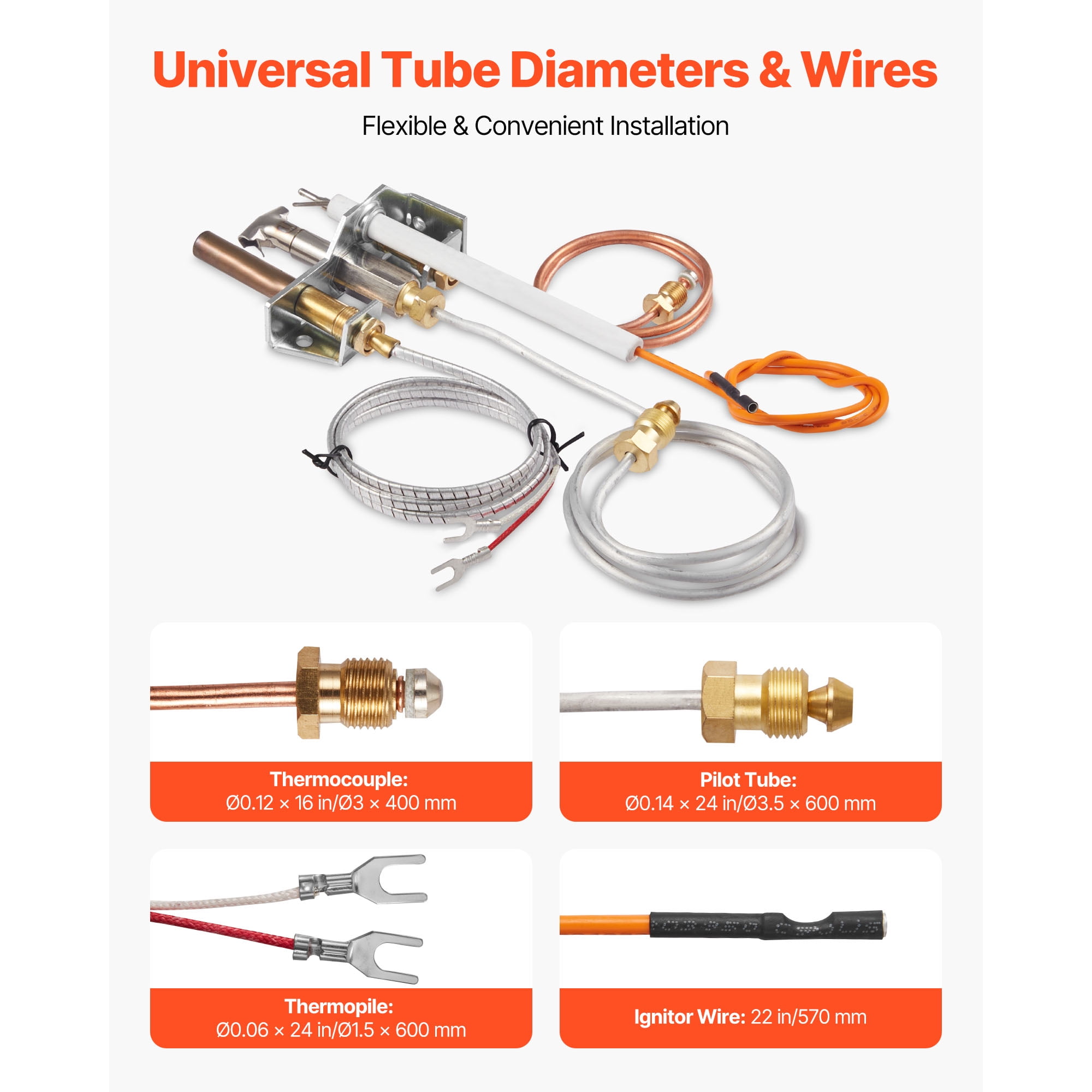 KFFKFF Gas Pilot Assembly, OE 4021-732, 25660 Fireplace Pilot Kit, Natural Gas Ignition Replacement with Pilot Tube, Thermocouple, Thermopile, and Wires, Compatible with Select Heatilator Models
