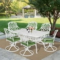 thumbnail image 6 of MEETWARM 7-Piece Outdoor Patio Dining Set, All-Weather Cast Aluminum Patio Conversation Set for Garden Deck Backyard with 6 Cushioned Swivel Rocker Chairs, 1 Rectangular Table, 2" Umbrella Hole White, 6 of 7