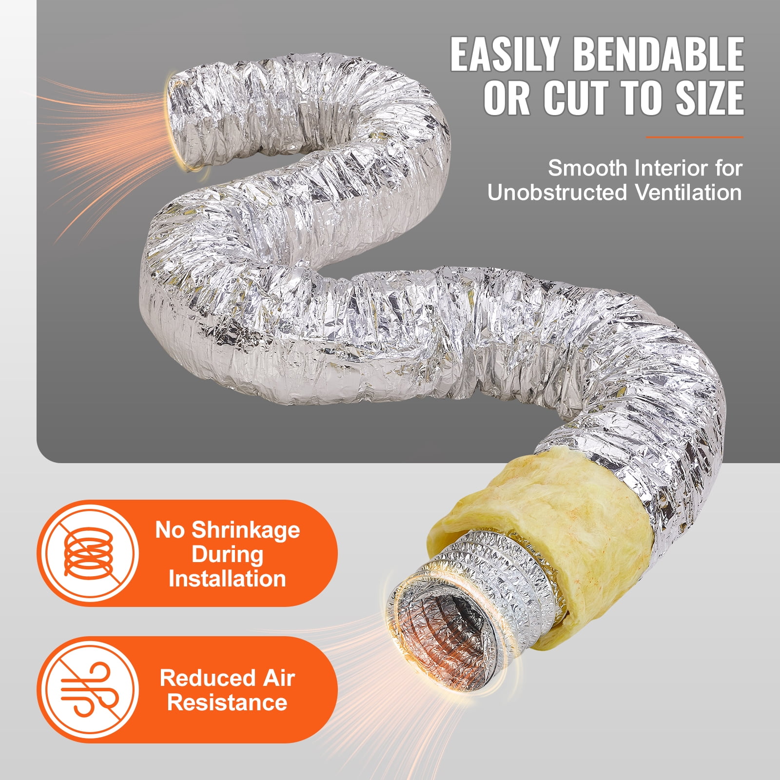KFFKFF 6in x 25ft Insulated Flexible Duct Dryer Vent Hose HVAC Ventilation R-4.2