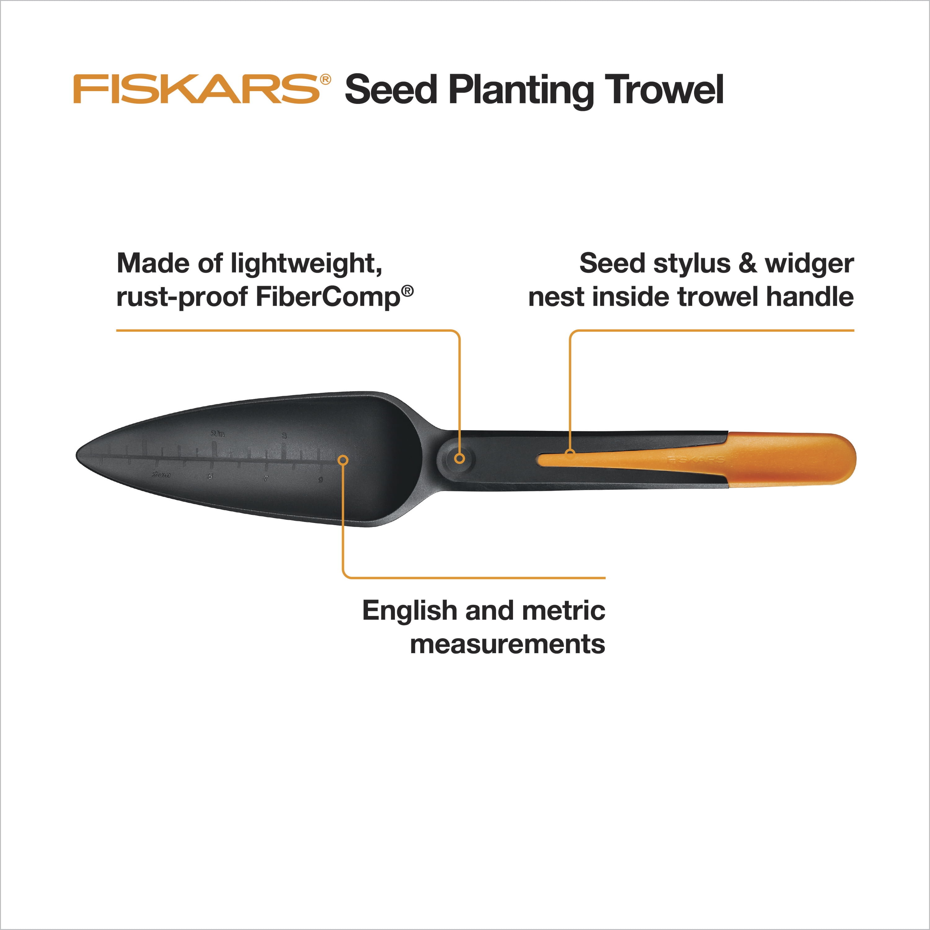 (2 pack) Fiskars Hand Seed Sower, 1 Pc, FiberComp Material Gardening Tool, Orange and Black