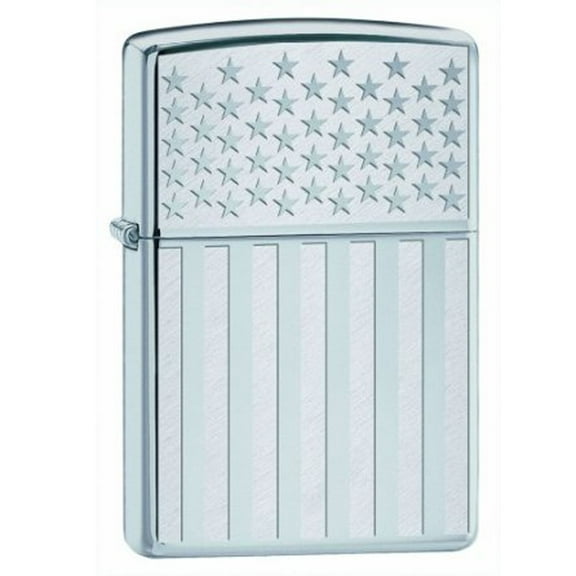 Zippo Lighter American Flag Laser Engraved High Polished Chrome Patriotic