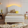 thumbnail image 3 of Pinmoco Twin Upholstered Bed Frame with Adjustable Arc-shaped Headboard, LED Platform Bed, Teddy Velvet White, 3 of 10