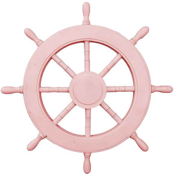 Nautical Wood Ship Wheel Hand Craft Art - Pirate Home Decor - Nursery Wall Hangings - Nagina International (16 Inches, Pink Gold)