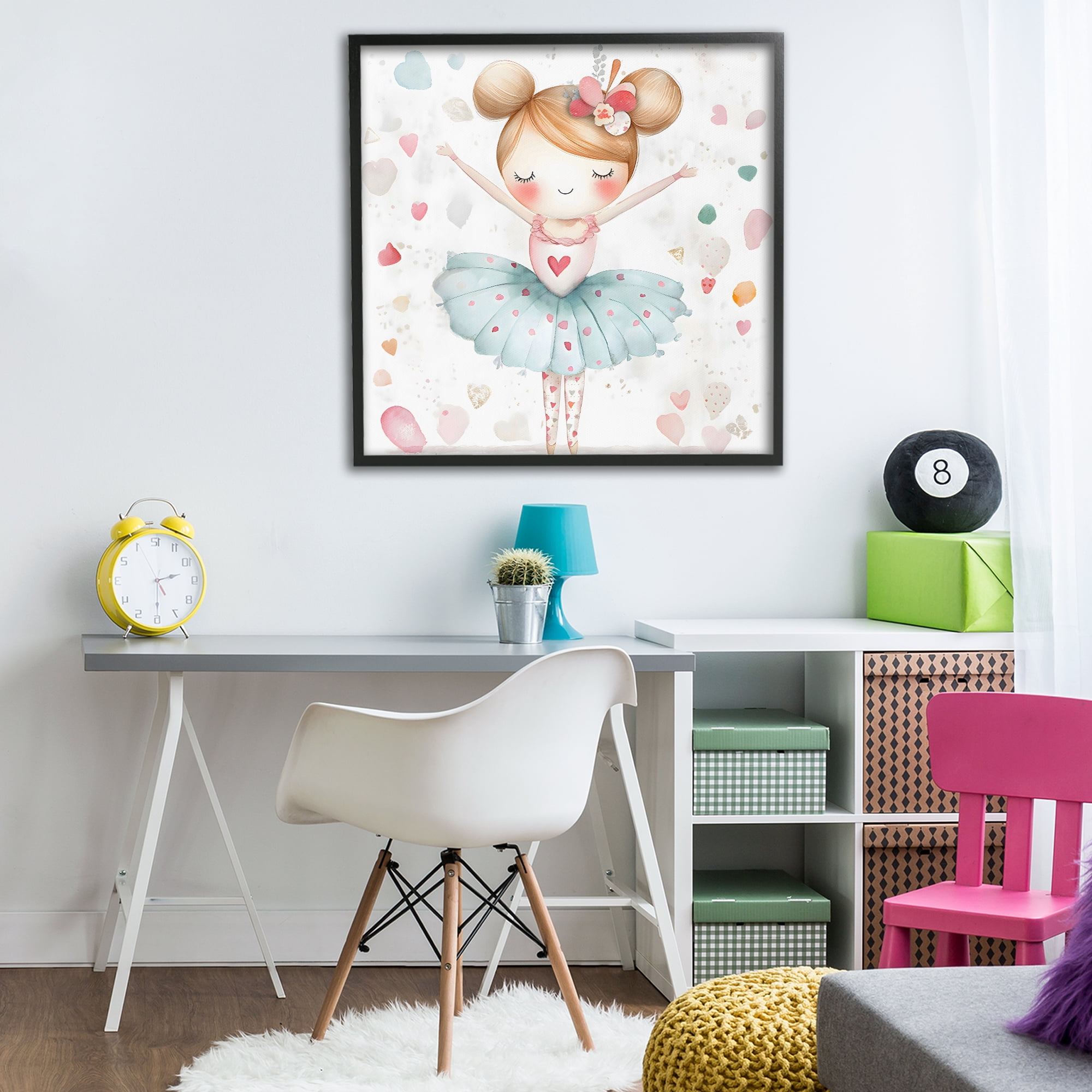 Stupell Industries Cute Ballerina with Hearts Black Framed Giclee Art, design by Creative Studio