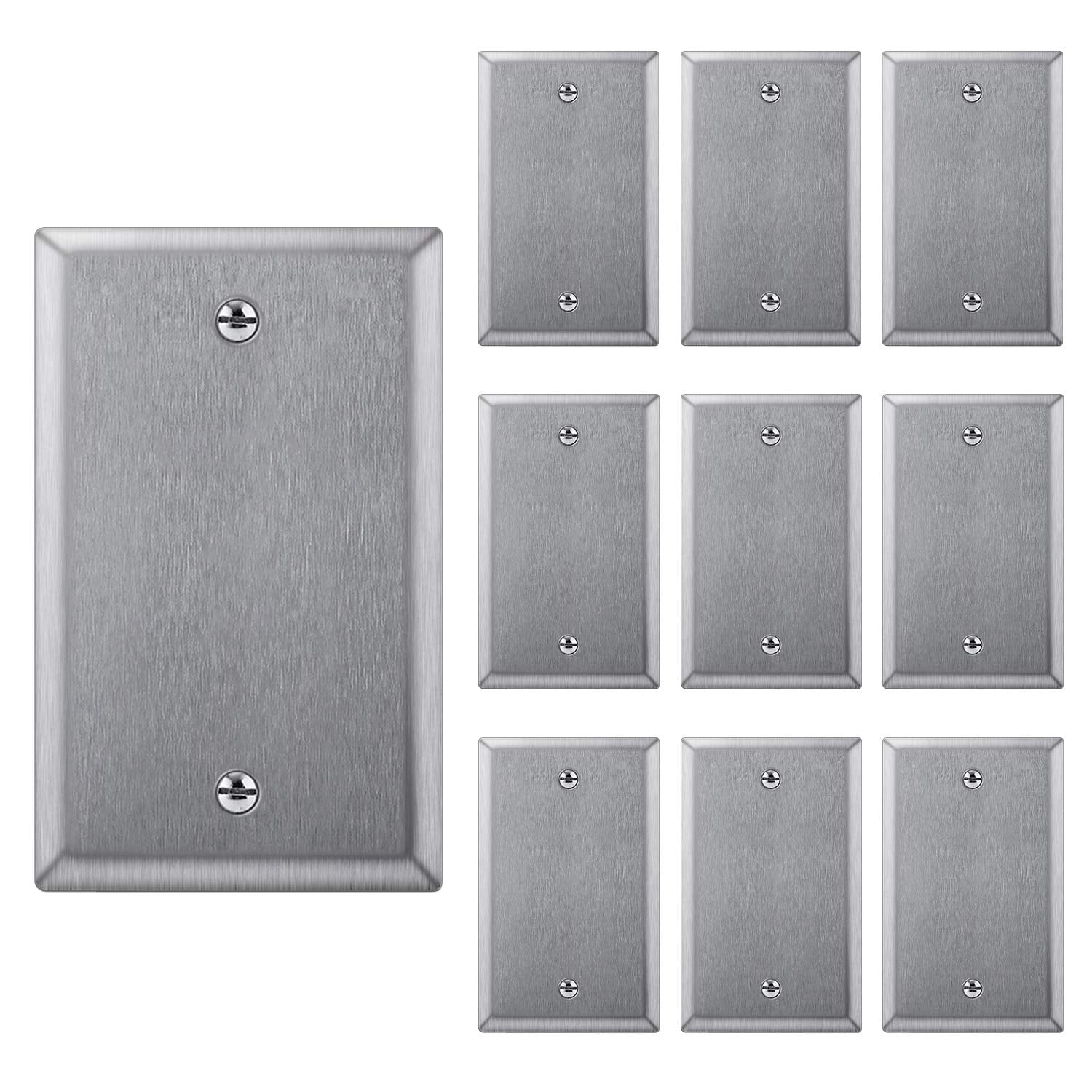 [10 Pack] BESTTEN Stainless Steel No Device Wall Plates, 1 Gang