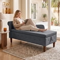 thumbnail image 3 of LEHZROAJ Velvet Chaise Lounge Indoor with Storage, Tufted Lounger Chair with Support Pillow, Long Sleeper Sofa for Bedroom, Living Room, Black, 3 of 11