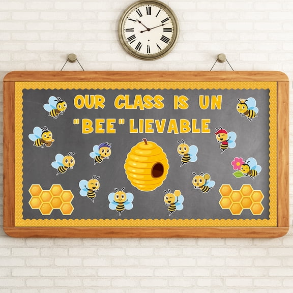 Haooryx Bee Shape Paper Cutouts for Bulletin Board Decor, Our Class Is Un “Bee” Lievable Cutout for Wall Decor,110Pack