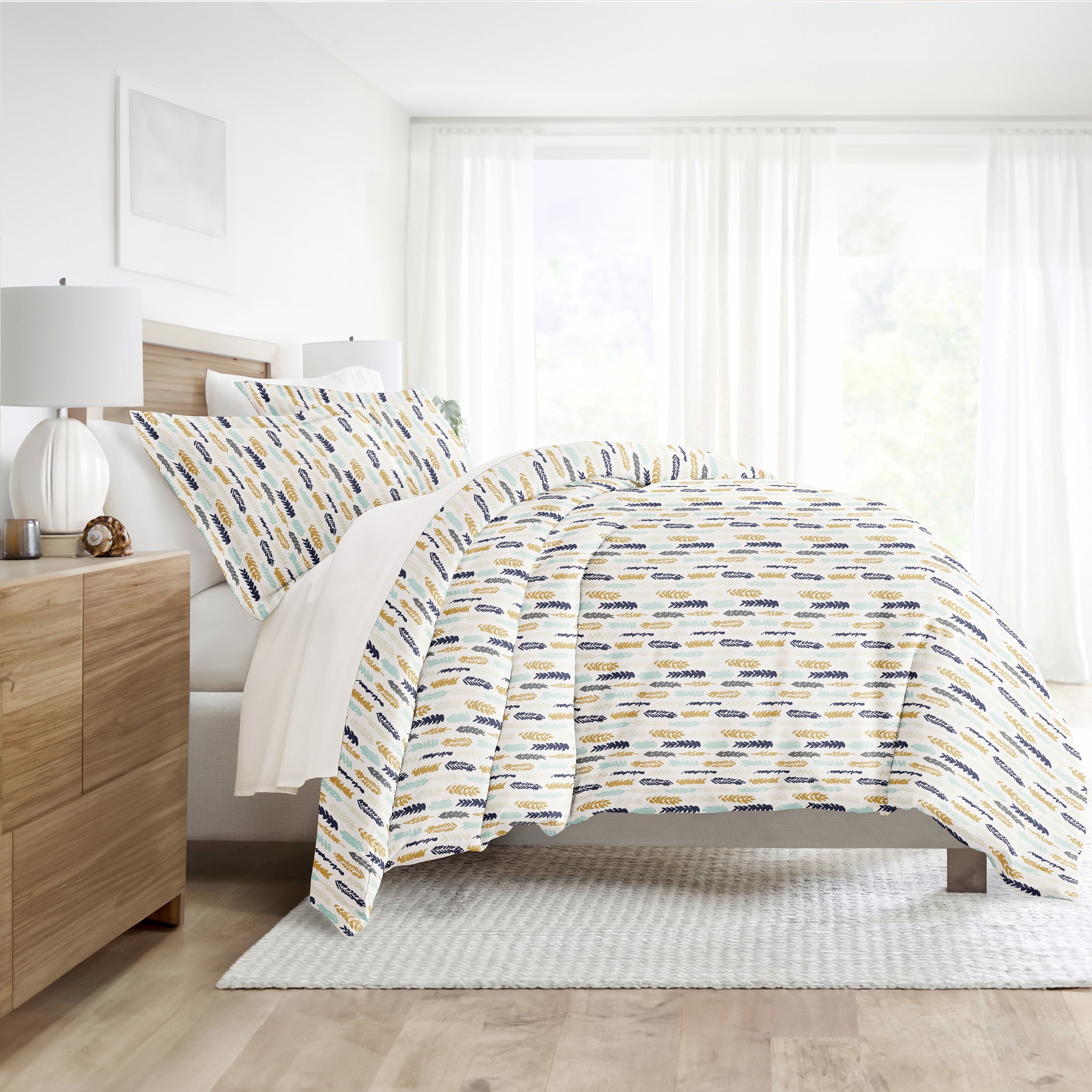 Noble Linens Navy Feathers Pattern 2-Piece Duvet Cover Set, Twin/TwinXL