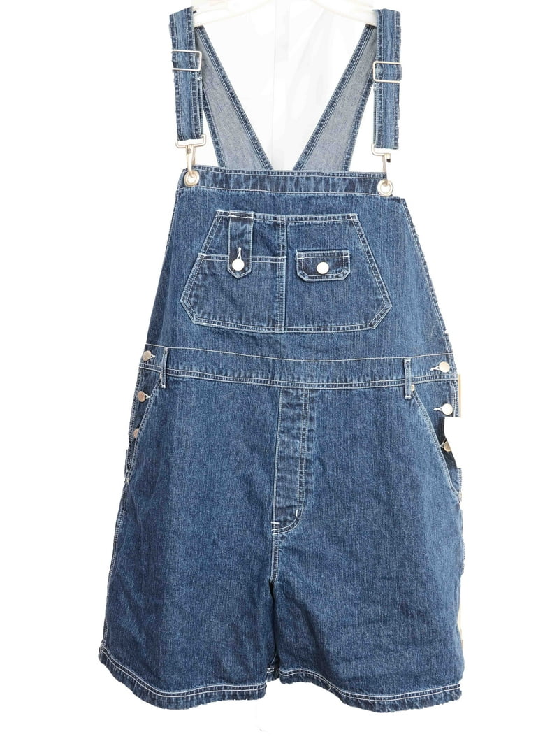 Plus Size Baggy Short Overalls Women's Classic Blue Denim