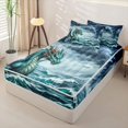 thumbnail image 2 of Metsweet Marine Dragon Zipper Twin Comforter Sets with Fitted Sheet and 2 Pillowcases, Japanese Style Zipper Bedding Set, Teal Gray White,4-Piece,Black Reversible, 2 of 6