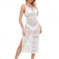 thumbnail image 3 of AGWOLF Bathing Suit Cover Up for Women Dress Crochet Hollow Out Long Swimsuit Coverup Bikini Swimwear Cover Ups Sleeveless Side Split Beach Beach Dress White Free Size, 3 of 10