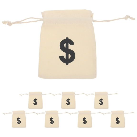 8 Pcs Dollar Canvas Bag Money Bags Confetti Sweet Drawstring Beige