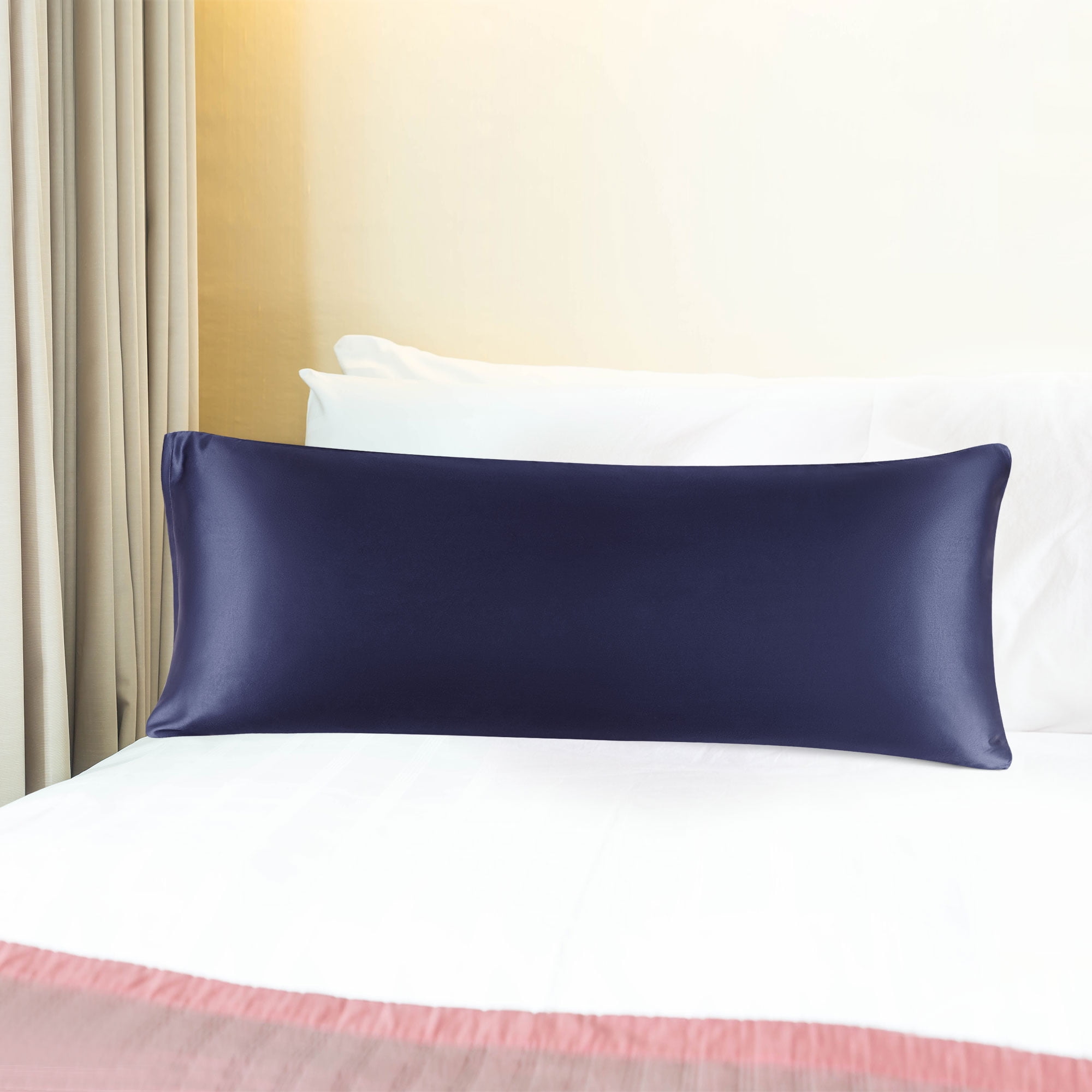 Unique Bargains Zipper Closure 1 PC Satin Body Pillowcases Navy 20"x54"