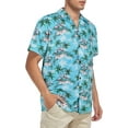 thumbnail image 2 of Loose Hawaiian Shirt for Men Short Sleeve Casual Button Down Floral Shirts Blue With Flamingo L, 2 of 9
