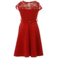 thumbnail image 2 of Little Girl Cap Sleeve Illusion Lace Pearl Holiday Easter Party Flower Girl Dress Red 4 JKS 2153 BNY Corner, 2 of 4