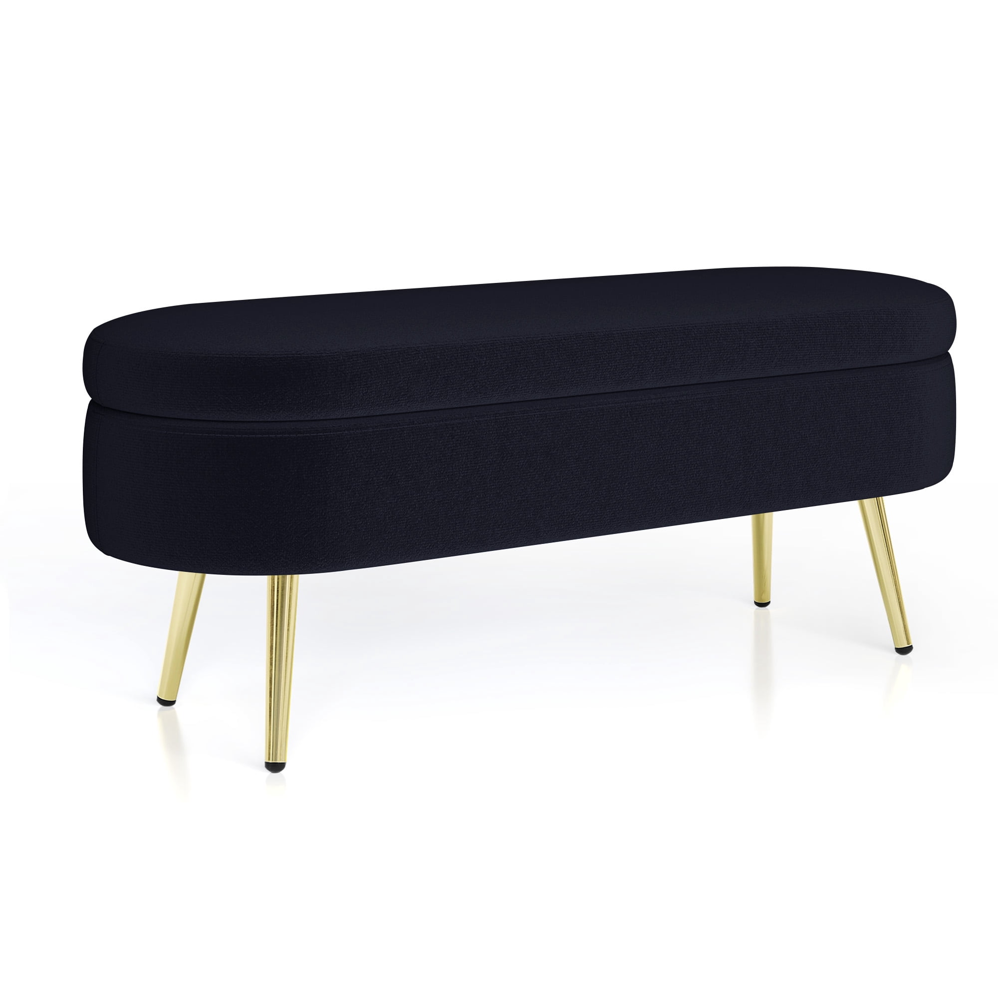 Oval Flannel Storage Ottoman Bench, Upholstered Footstool with Metal Legs, 43.5"x16"x16", 250lbs Capacity for Home Decor