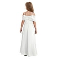 thumbnail image 2 of Yanarno Kids Girls Off Shoulder Chiffon Party Dress with 3D Flower Applique A Line Ruched Gown for Birthday Ivory 6, 2 of 7