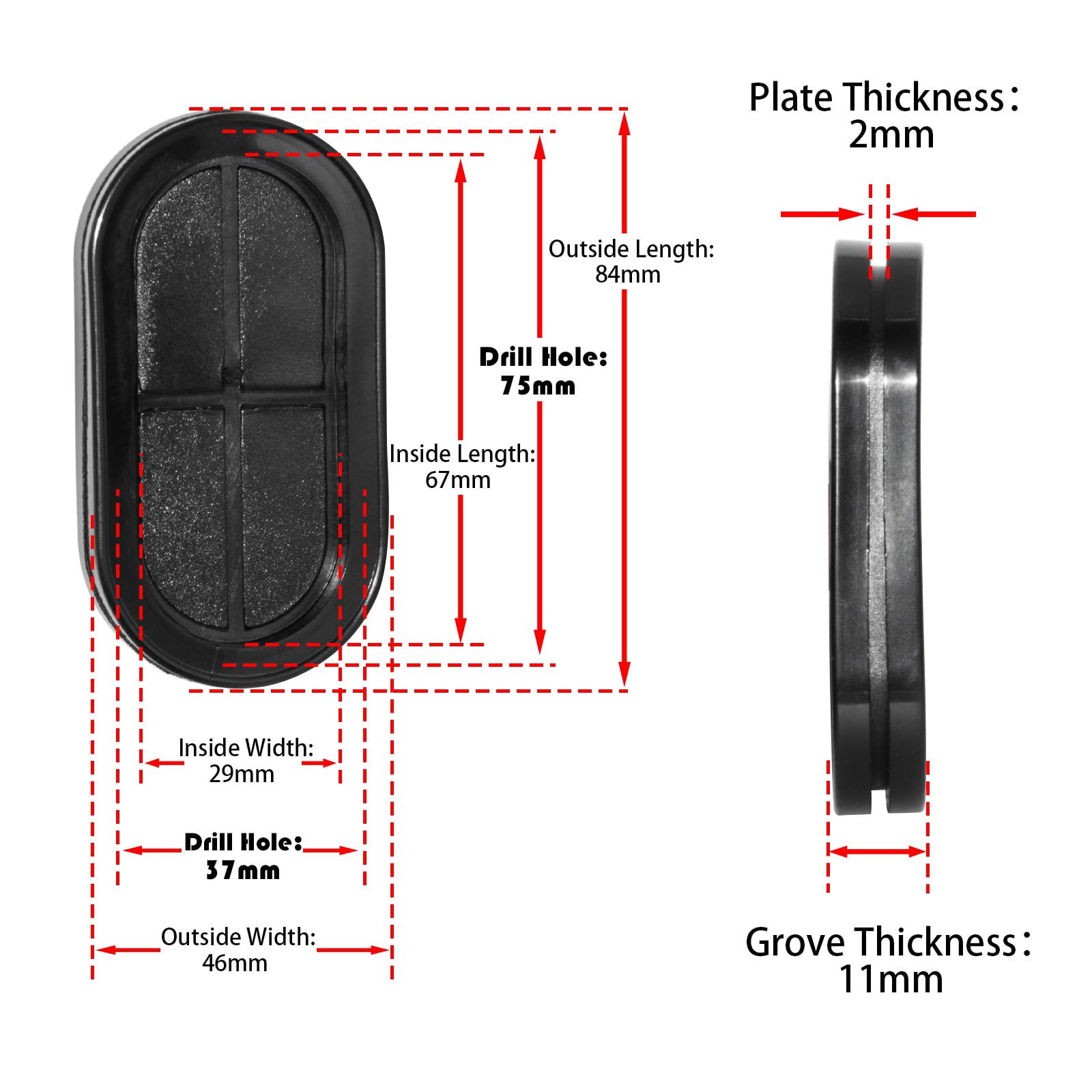 Flyshop 37 x 75 mm, 1-1/2" x 3" Drill Hole Rectangle Grommet, Synthetic Rubber Plug Wire Grommets Protector Automotive Firewall Cable Hole Plug, Black, 4PCS