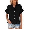 thumbnail image 3 of hotojiny Womens Plus Size Button Down Shirts Casual Cotton Linen Short Sleeve Lapel Blouse Summer Loose Lounge Tops, 3 of 6