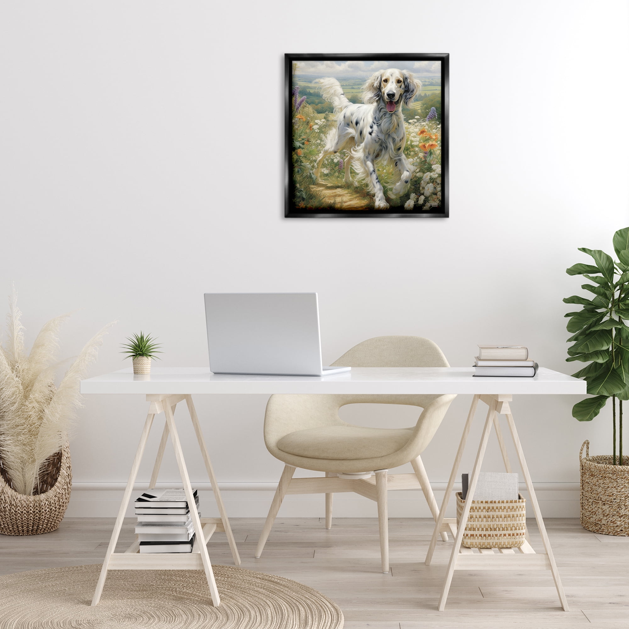 Stupell Industries Trotting Dog Landscape Animals & Insects Painting Black Floater Framed Canvas Art Print Wall Art, 25 x 25
