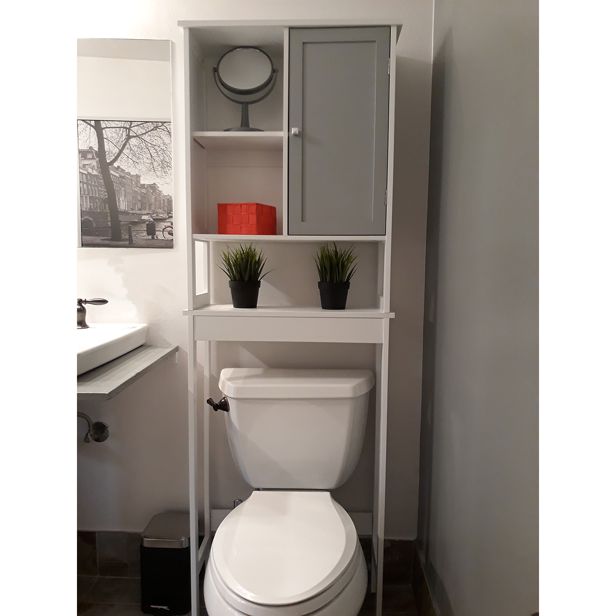 Custom DIY Bath Over The Toilet Space Saver Cabinet-1 Door-Chrome Handle-Lacquered White - image 5 of 7