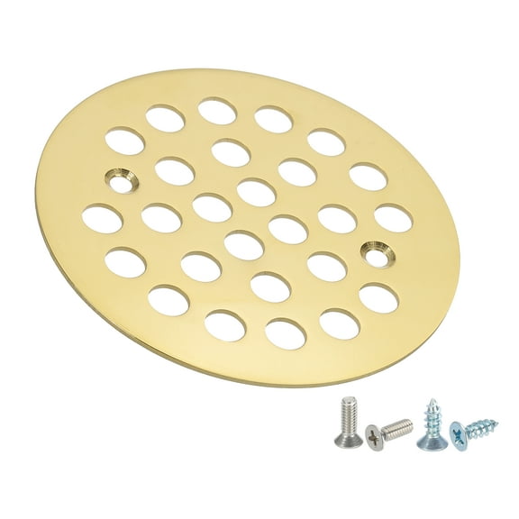 Shower Strainer Drain Trim Set 4-1/4", 1 Pcs 304 Stainless Steel Round Screw-in Shower Strainer Drain Cover with Screw for Bathroom Floor Lawns Landscaped Walkways Patios, Gold
