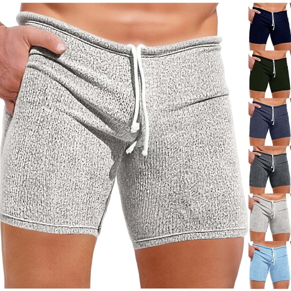 JSKUMAR Men's Ribbed Athletic Shorts Casual Elastic Waist Outdoor Running Workout Summer Shorts with Pockets Gray,L
