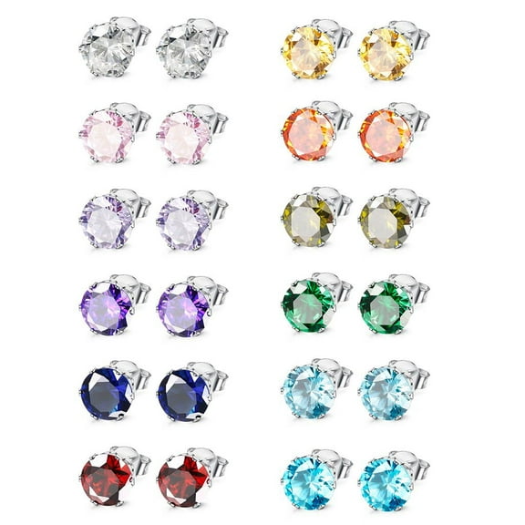 1-12 Pairs Stainless Steel Womens CZ Stud Earings Set Piercing Jewelry 3-8mm