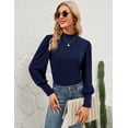 thumbnail image 4 of ZHENWEI Womens Mock Neck Puff Long Sleeve Tops Casual Loose Solid Basic T-Shirt Button Cuffs Pullovers Blouse, 4 of 8