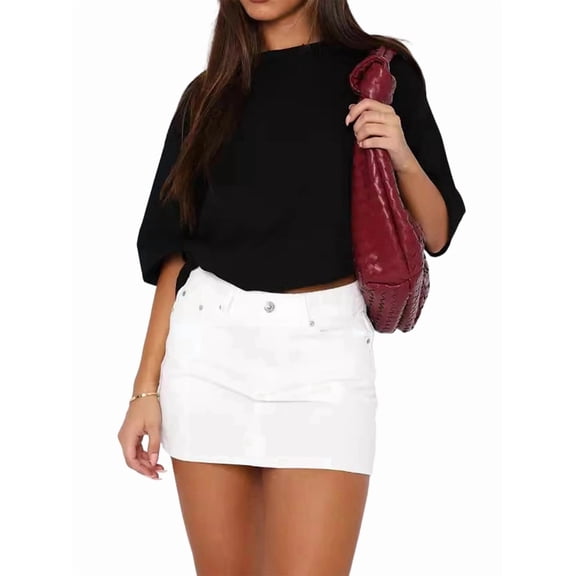 Womens Vintage Slim Fit Denim Mini Skirt Fashion Casual High Waist A Line Stretch Jeans Skirt White M