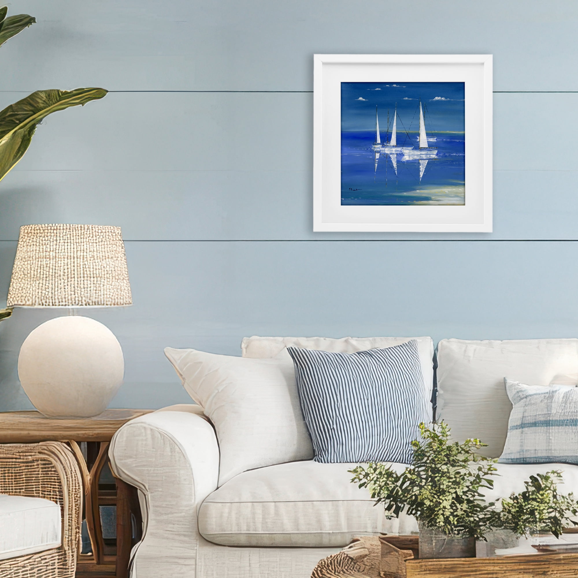 Stupell Industries Serenity Sailboats Reflected on Water White Framed Print Under Glass, design by Paul Brent
