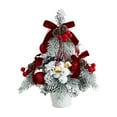thumbnail image 2 of 11.8 Inch Mini Tabletop Christmas Tree with Ornaments, Snow Flocked Artificial Christmas Tree with Cowbells Berries Velvet Bow Pine Cones, Desktop Holiday Decor for Home Office, 2 of 5